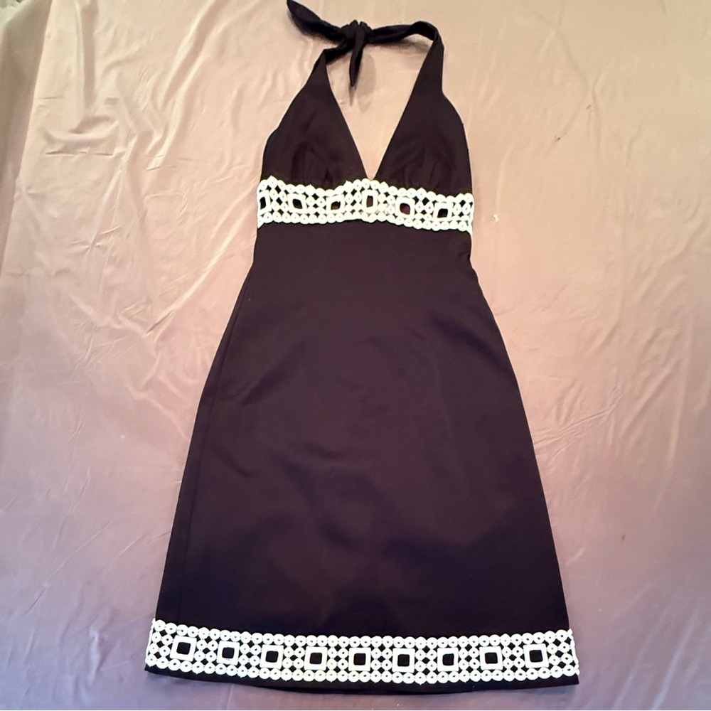 Trina Turk Black/White halter Dress with cutouts size 2/XS - Picture 3 of 11
